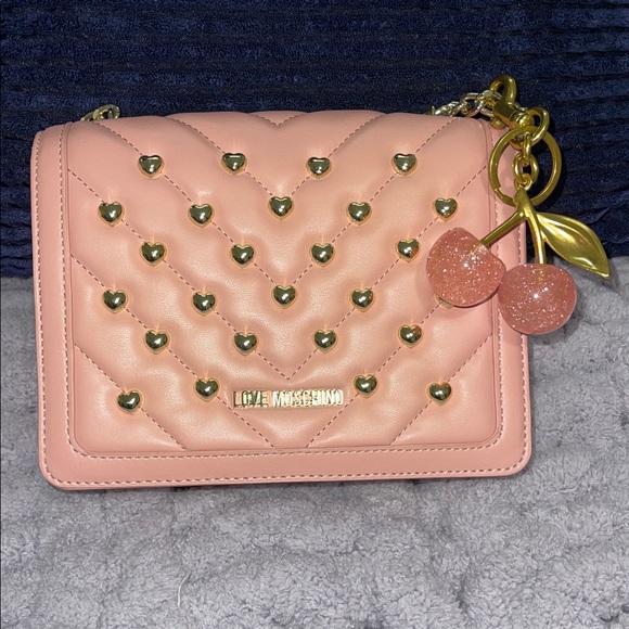 Love Moschino Handbags - Love Moschino Pink Heart-Studded Crossbody Bag
